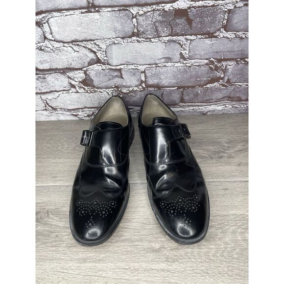 Clarks TOR Ltd England Black Leather Monk Strap Wingtip Shoes Men Sz 9M US/42EU - Picture 11 of 16